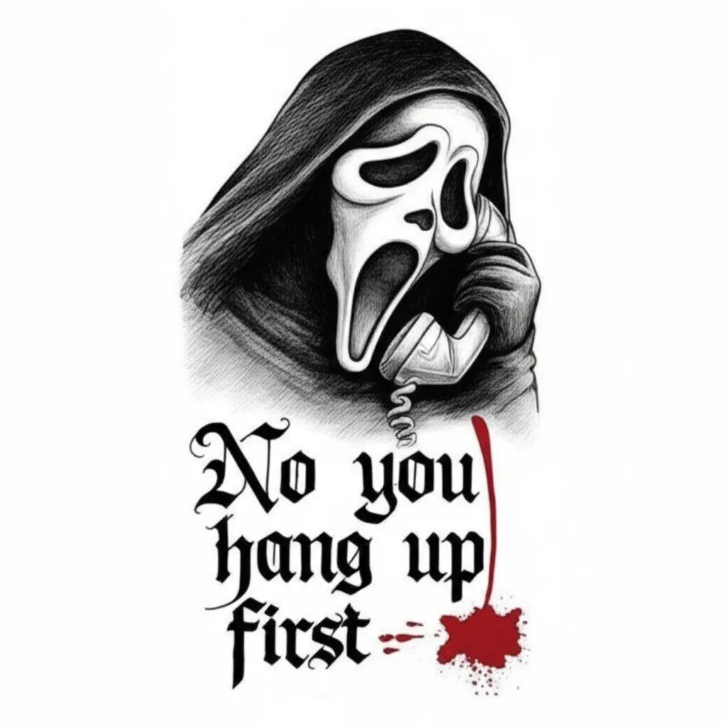 Ghostface 'Scream' Gothic Tattoo Design with Blood and Phone