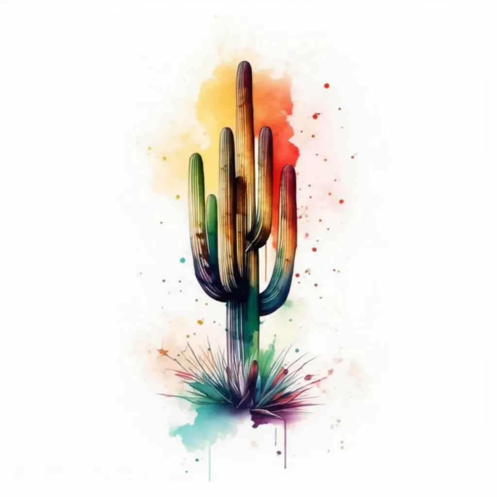 Watercolor Saguaro Cactus Tattoo Design in Arizona Desert Watercolor Saguaro Cactus Tattoo Design in Arizona Desert