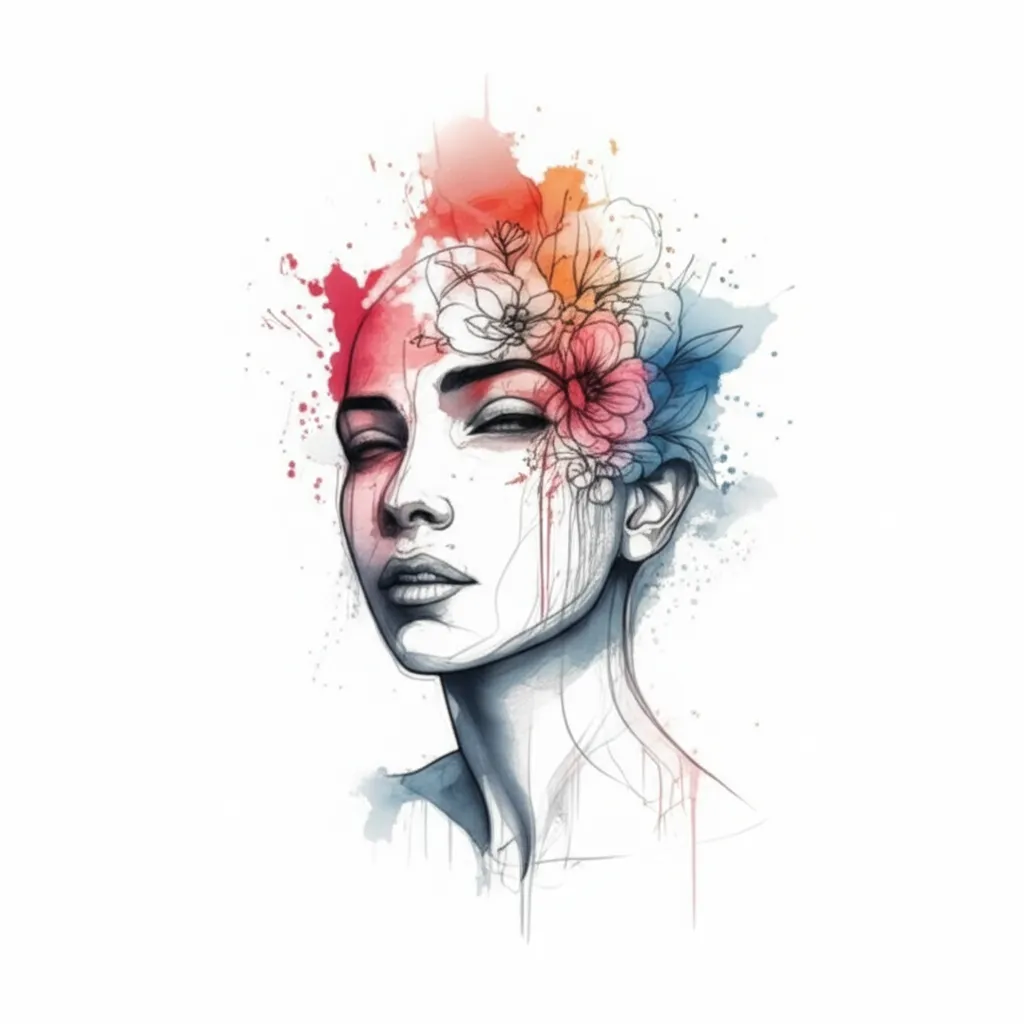 Mind Over Matter Watercolor Tattoo with Flowers Mind Over Matter Watercolor Tattoo with Flowers