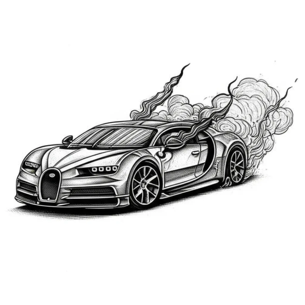 Gothic Bugatti Burning Smoke Tattoo Design