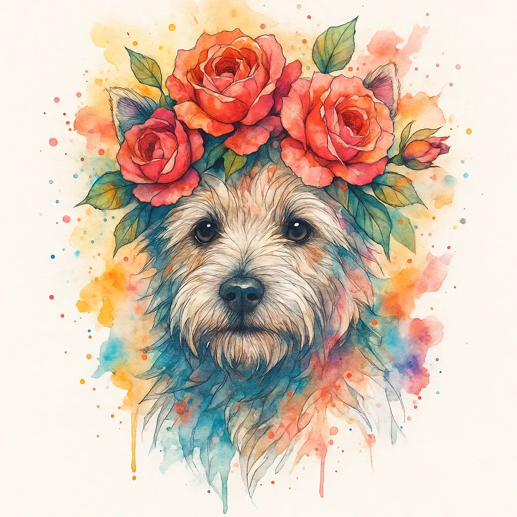 Watercolor Dog Tattoo with Roses: A Cute and Unique Design Watercolor Dog Tattoo with Roses: A Cute and Unique Design