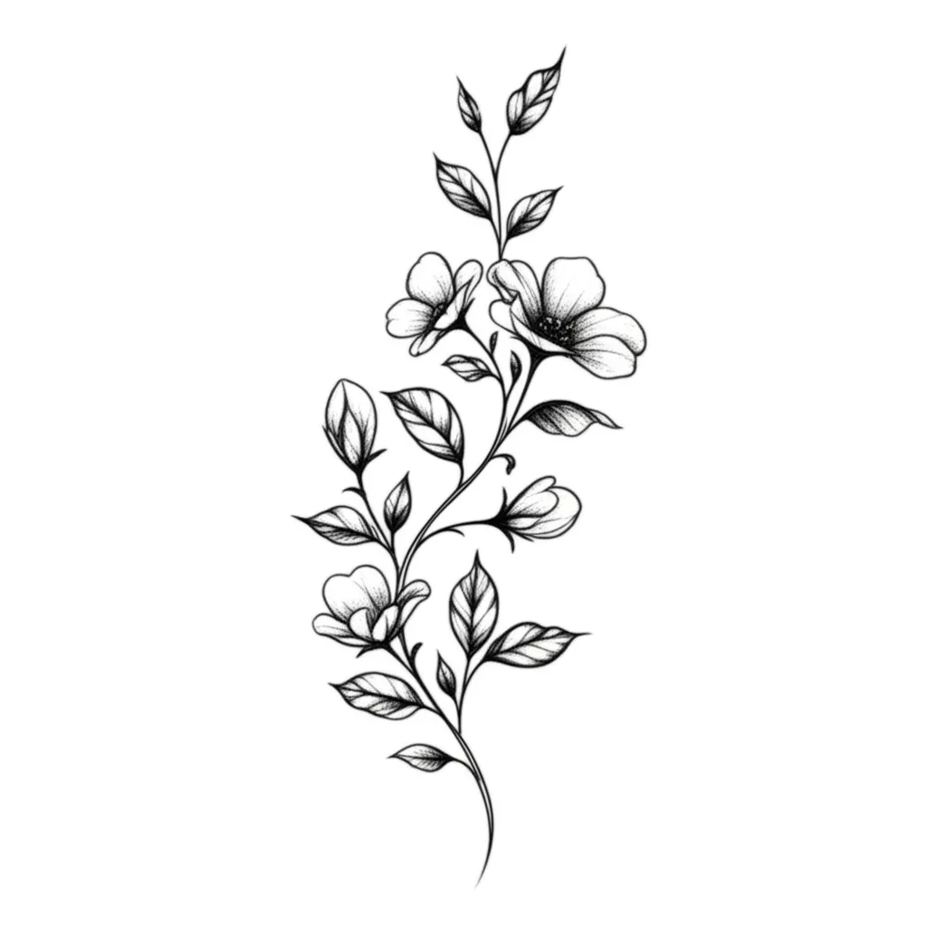Fine Line Vine with Flowers Tattoo Idea Fine Line Vine with Flowers Tattoo Idea