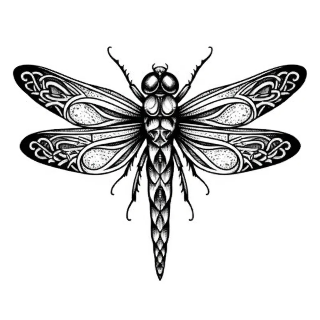 Gothic Dragonfly Tattoo with Intricate Wing Patterns Gothic Dragonfly Tattoo with Intricate Wing Patterns