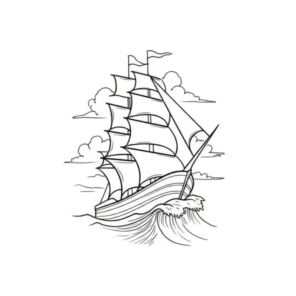 Minimalist Burning Ship Tattoo Design on Rough Ocean Minimalist Burning Ship Tattoo Design on Rough Ocean