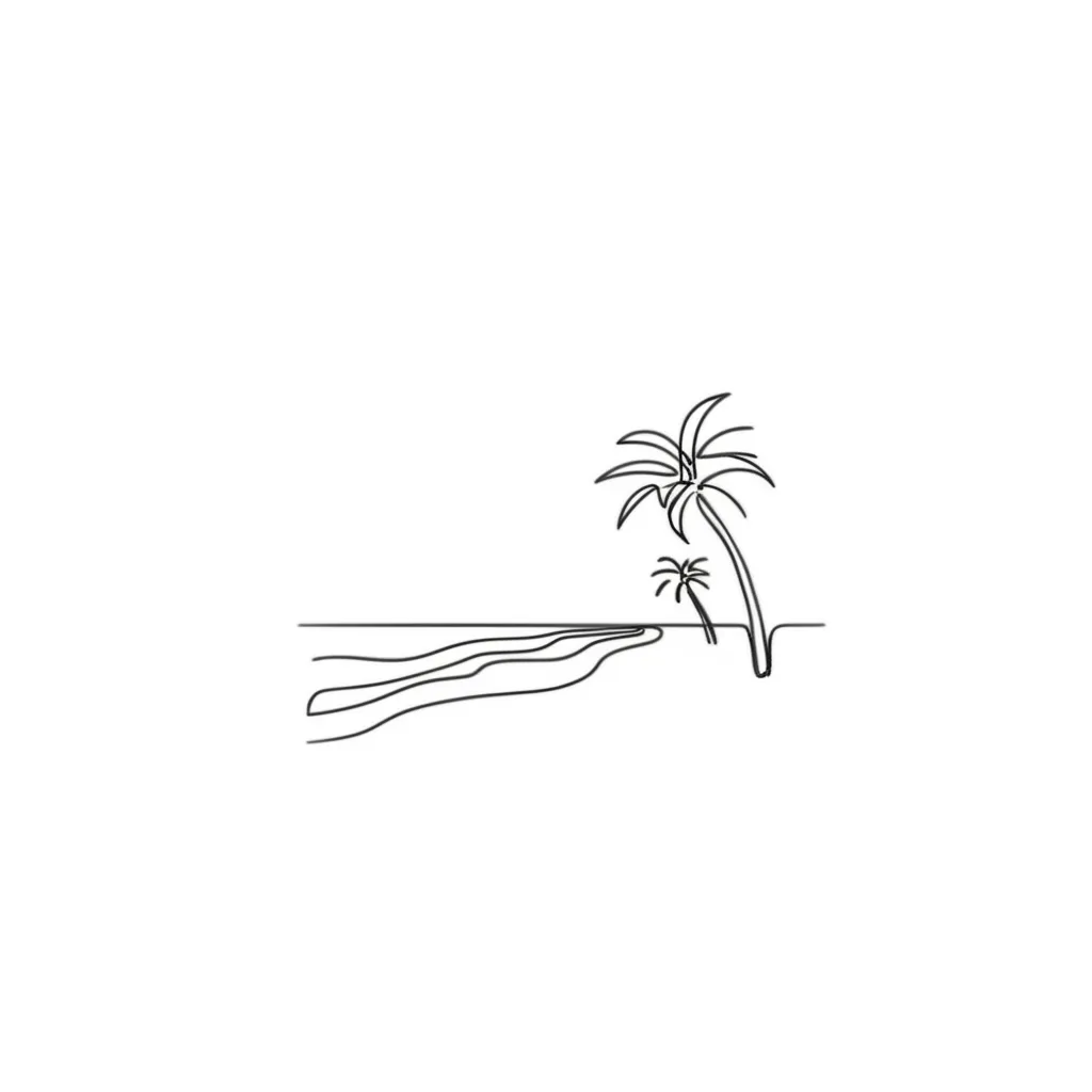 Minimalist Beach Scene Palm Tree Sleeve Tattoo Idea