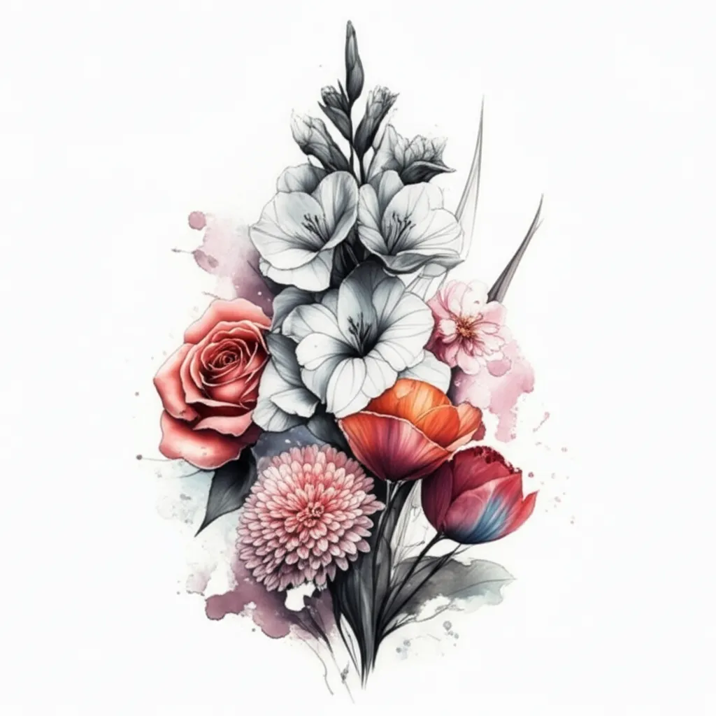 Birth Flower Family Tattoo: Gladiolus, Rose, Sakura, Poppy, Chrysanthemum, Tulip Birth Flower Family Tattoo: Gladiolus, Rose, Sakura, Poppy, Chrysanthemum, Tulip
