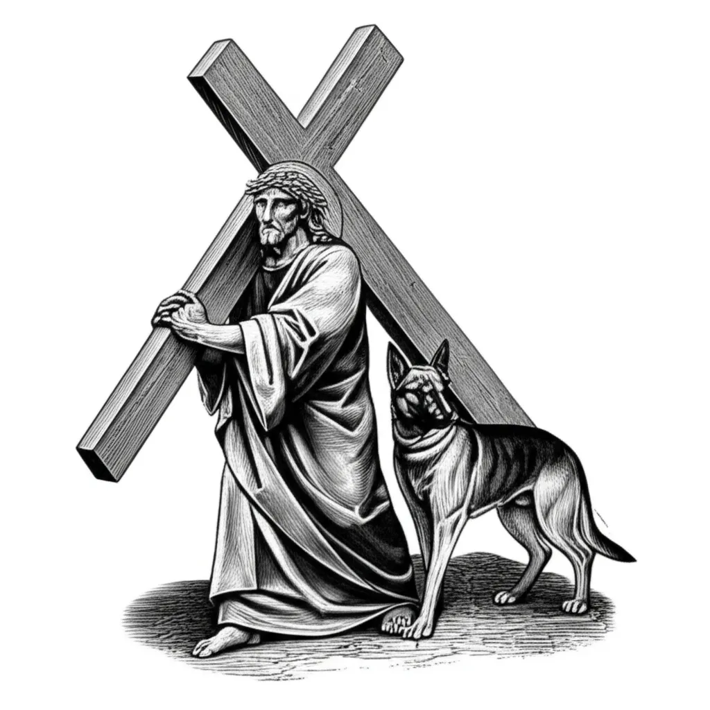 Jesus Carrying Cross with German Shepherd Tattoo Idea Jesus Carrying Cross with German Shepherd Tattoo Idea