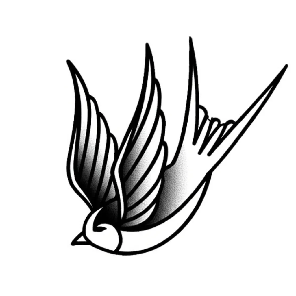 American Traditional Flying Swallow Tattoo Design
