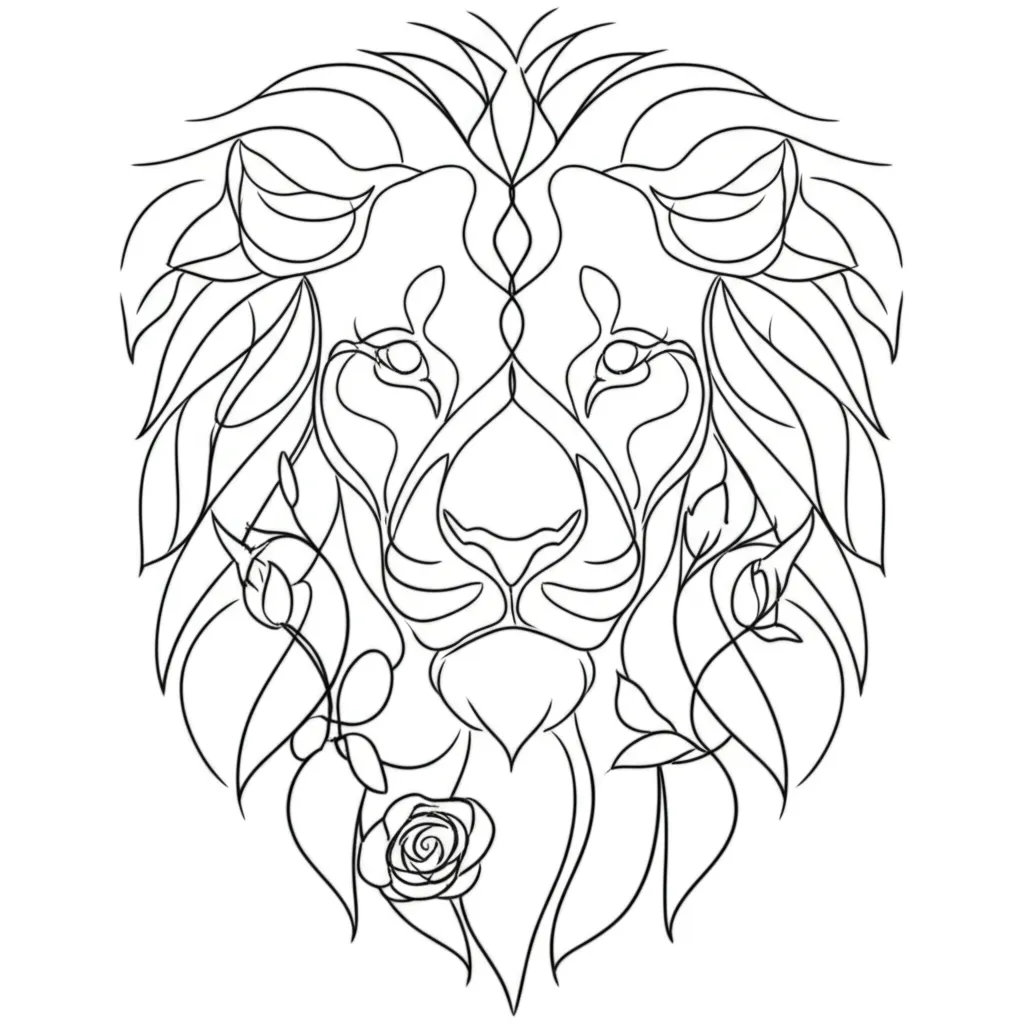 Minimalist Lion and Rose Vine Tattoo Design Minimalist Lion and Rose Vine Tattoo Design