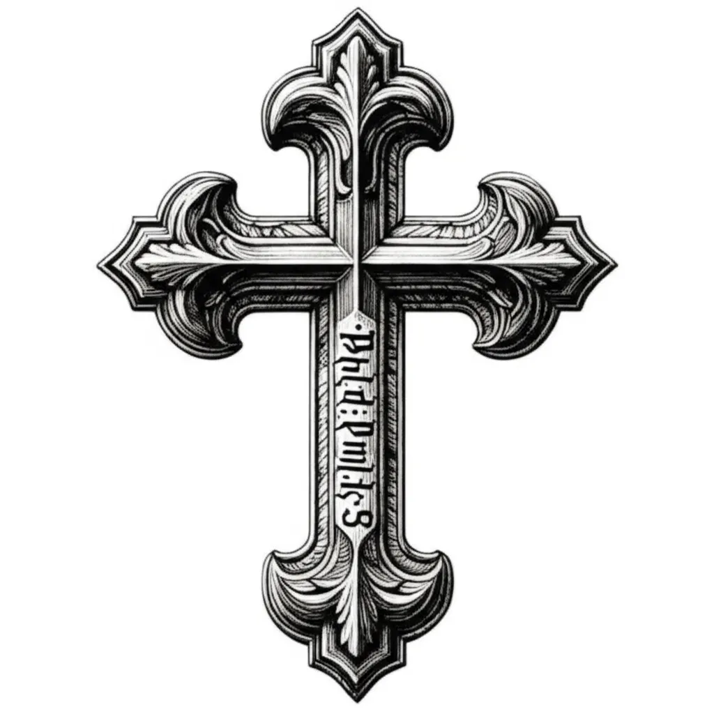 Gothic Cross Tattoo with Philippians 4:13 Meaning Gothic Cross Tattoo with Philippians 4:13 Meaning