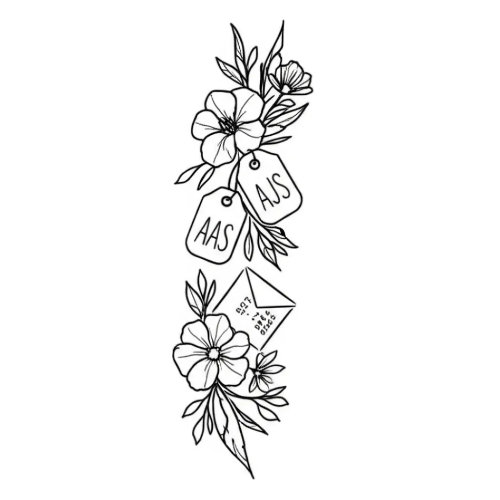 Minimalist Half Sleeve Western Tattoo with Cow Tags & Envelope