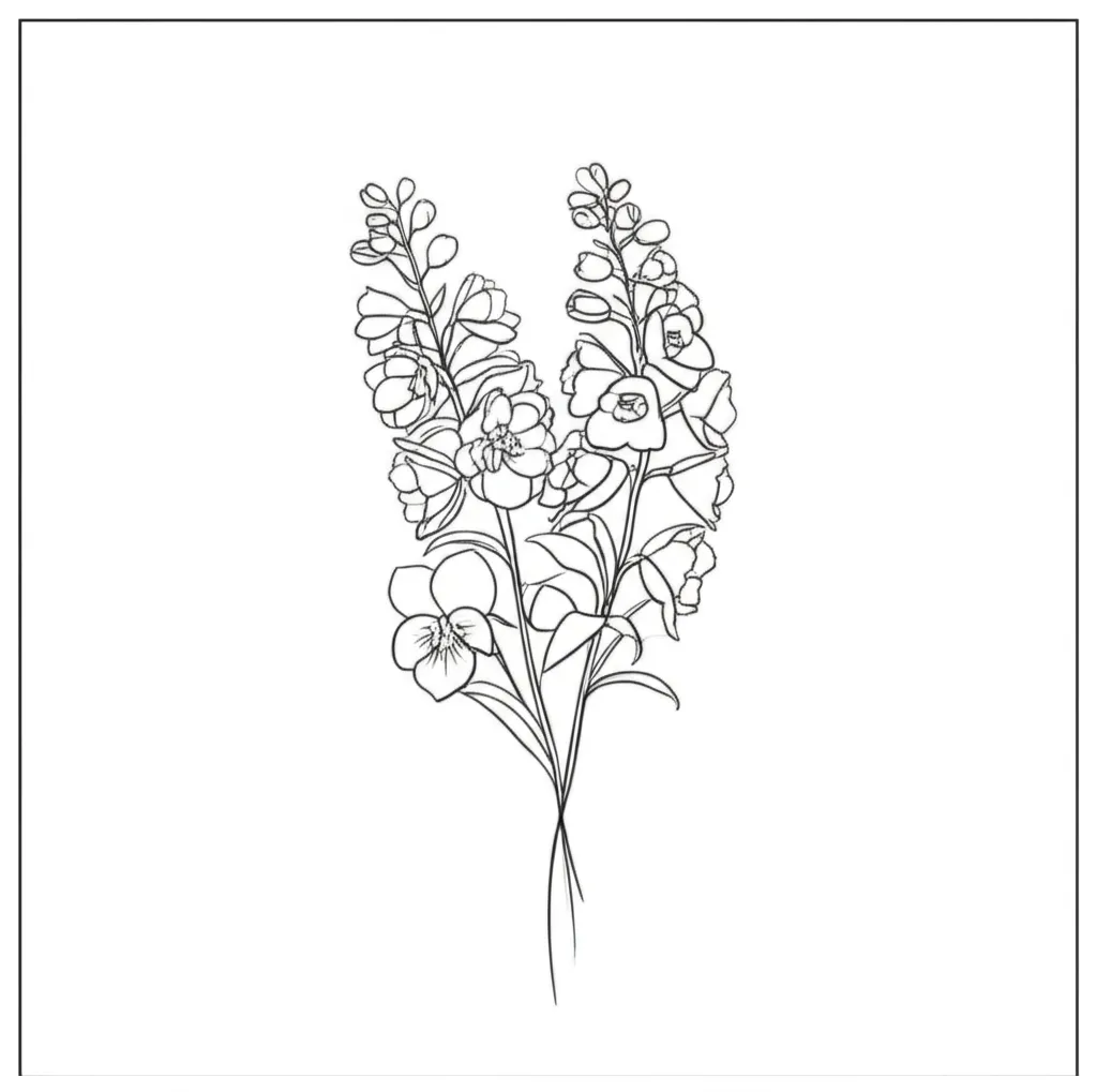 Minimalist Violet, Larkspur, and Paper White Flower Bouquet Tattoo Minimalist Violet, Larkspur, and Paper White Flower Bouquet Tattoo