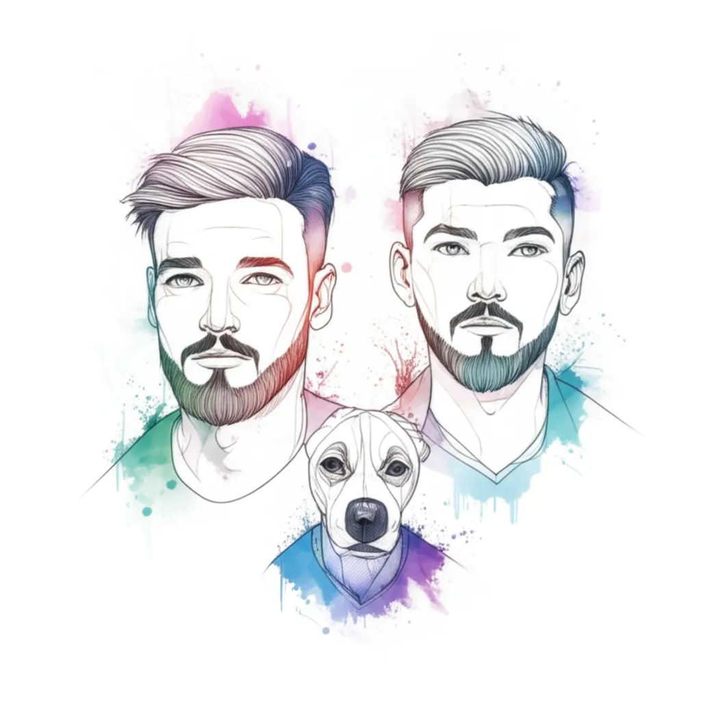 Matching Watercolor Tattoo for Three Brothers with Dog Matching Watercolor Tattoo for Three Brothers with Dog