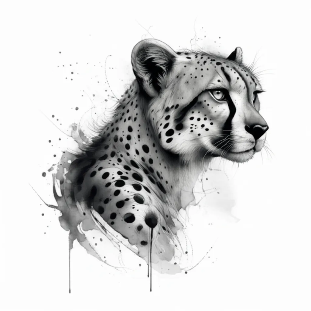 Elegant Watercolor Cheetah Tattoo Design for Thigh Elegant Watercolor Cheetah Tattoo Design for Thigh