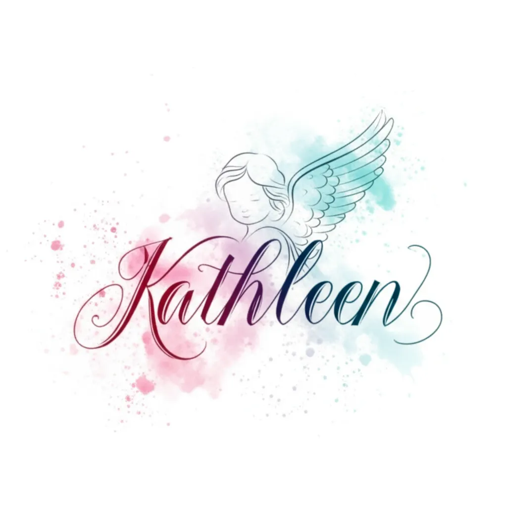 Kathleen Name Tattoo with Angel Wings in Watercolor Style Kathleen Name Tattoo with Angel Wings in Watercolor Style