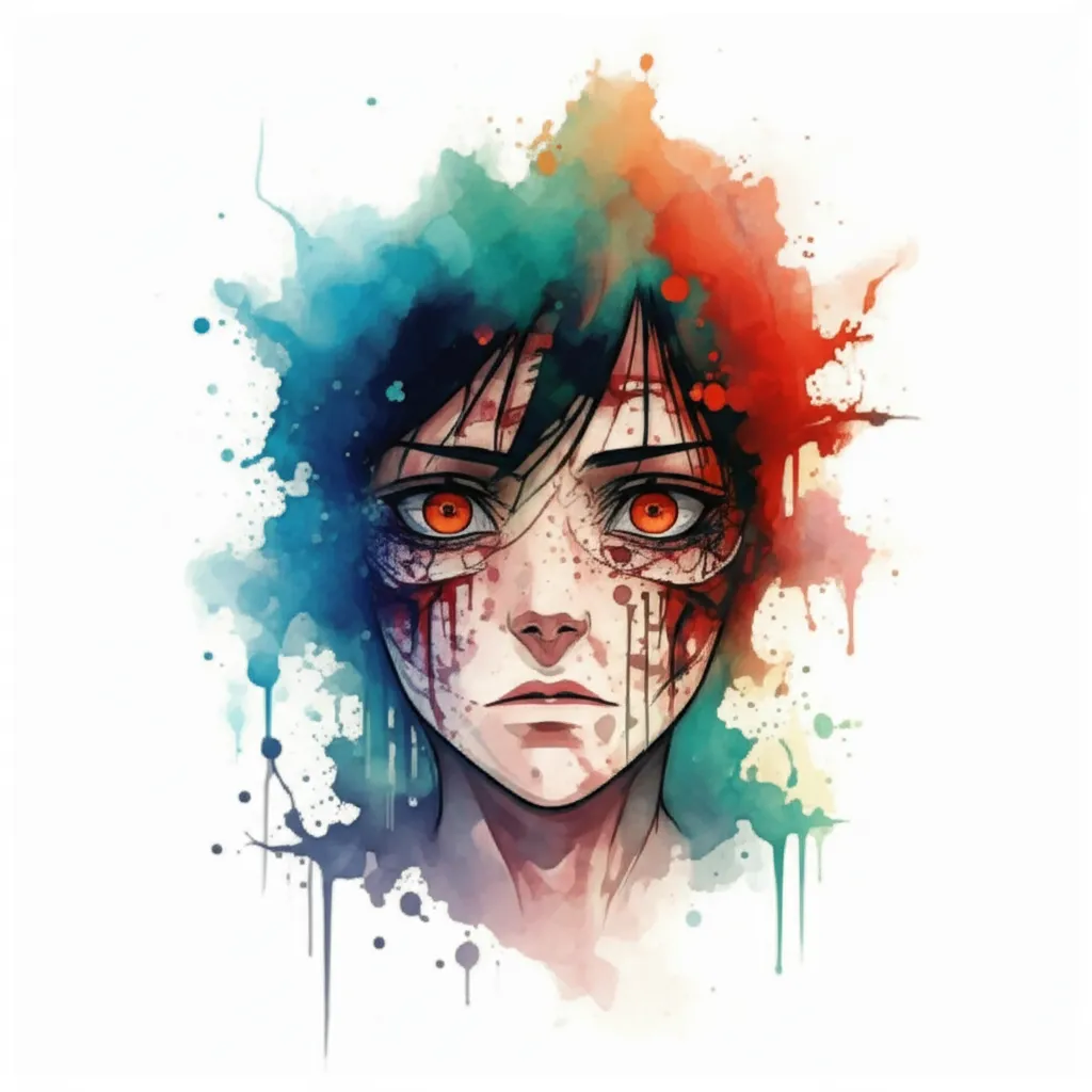 Scary Anime Watercolor Tattoo Design
