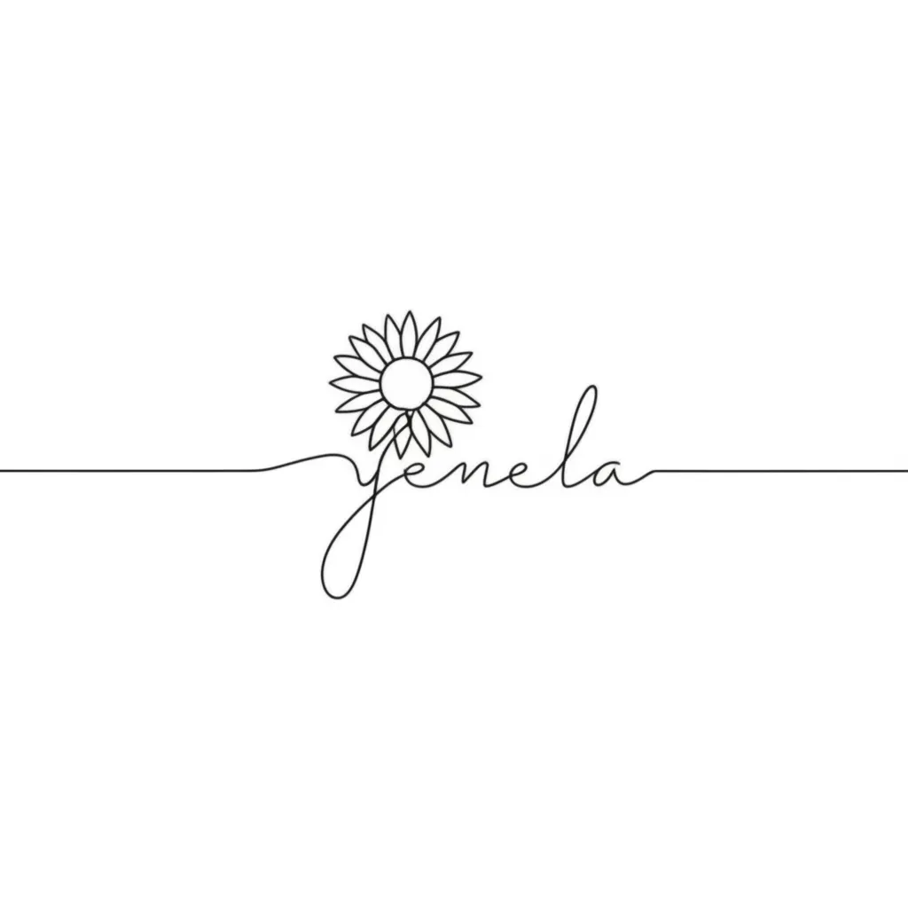 Yenela Name with Sunflower Minimalist Tattoo Design