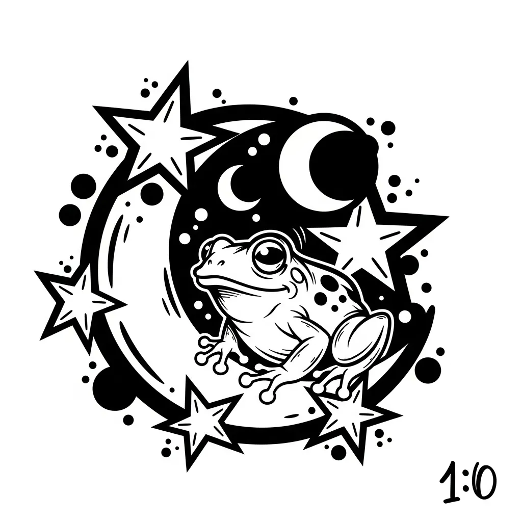 Graffiti Moon Stars Frog Tattoo Idea