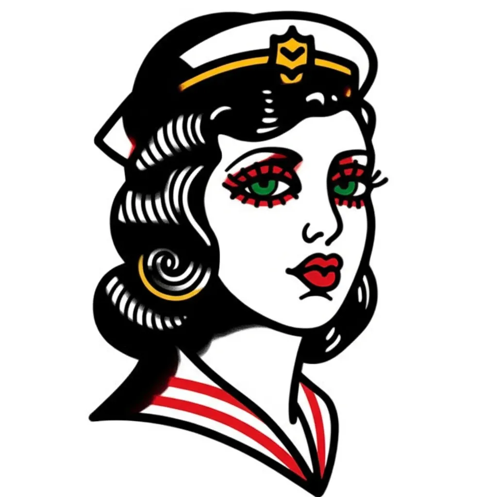 Old School Sailor Girl Tattoo Design