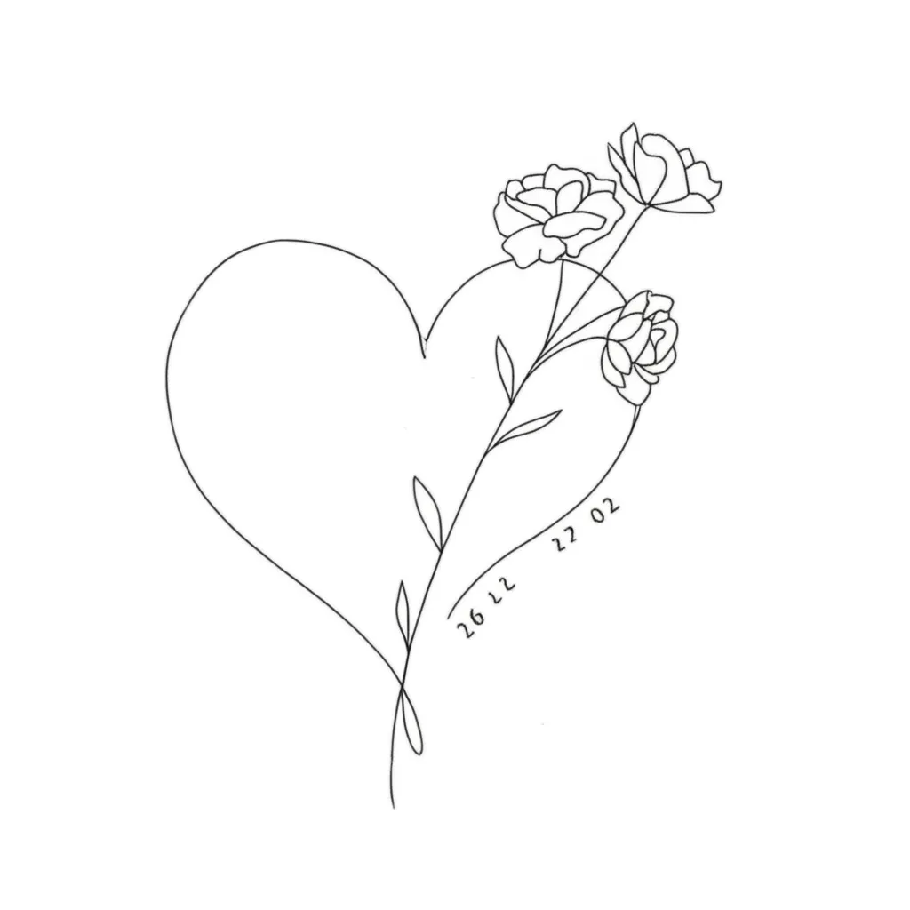 Minimalist Heart with Flowers and Numbers Tattoo Design Minimalist Heart with Flowers and Numbers Tattoo Design