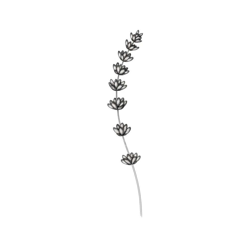 Minimalist Lavender Sprig Fine Line Tattoo Design Minimalist Lavender Sprig Fine Line Tattoo Design