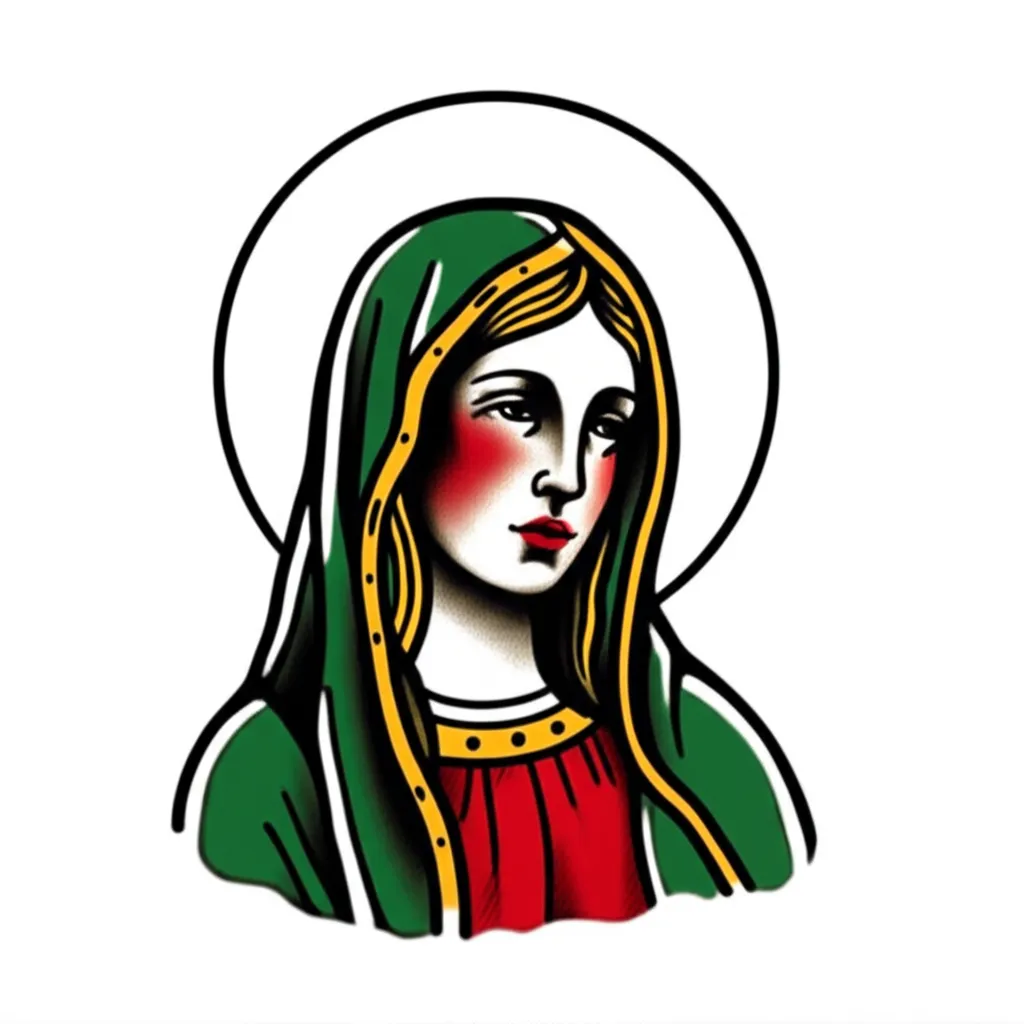 Mother Mary American Traditional Tattoo Design