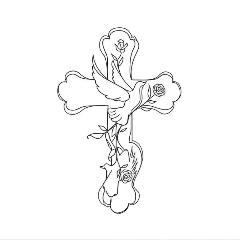 Minimalist Cross, Dove, Angel, and Rose Tattoo Design