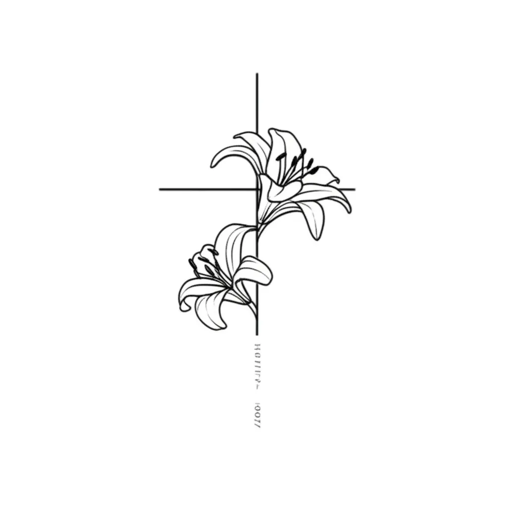Minimalist Tiger Lily & Cross Tattoo with Date 11/17/07