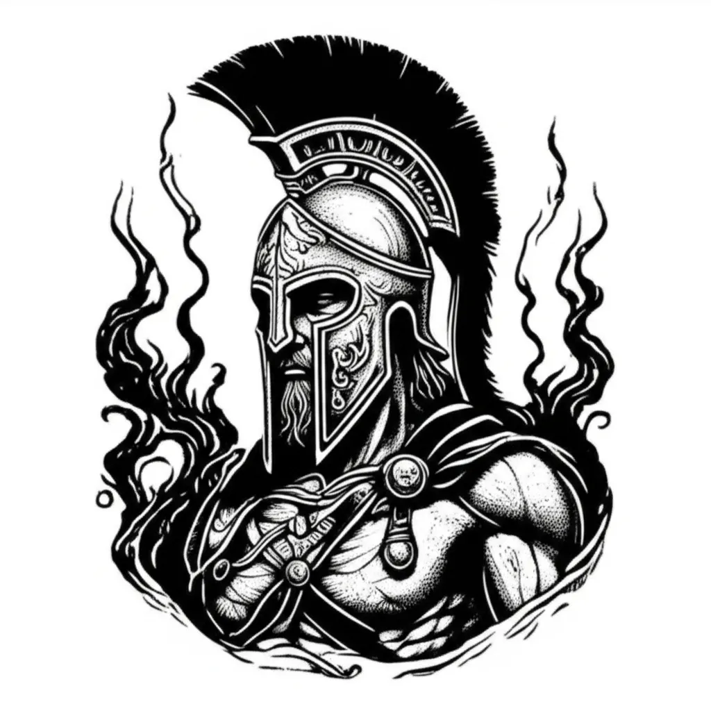 Gothic Spartan Tattoo with Fire - Warrior Ink Design