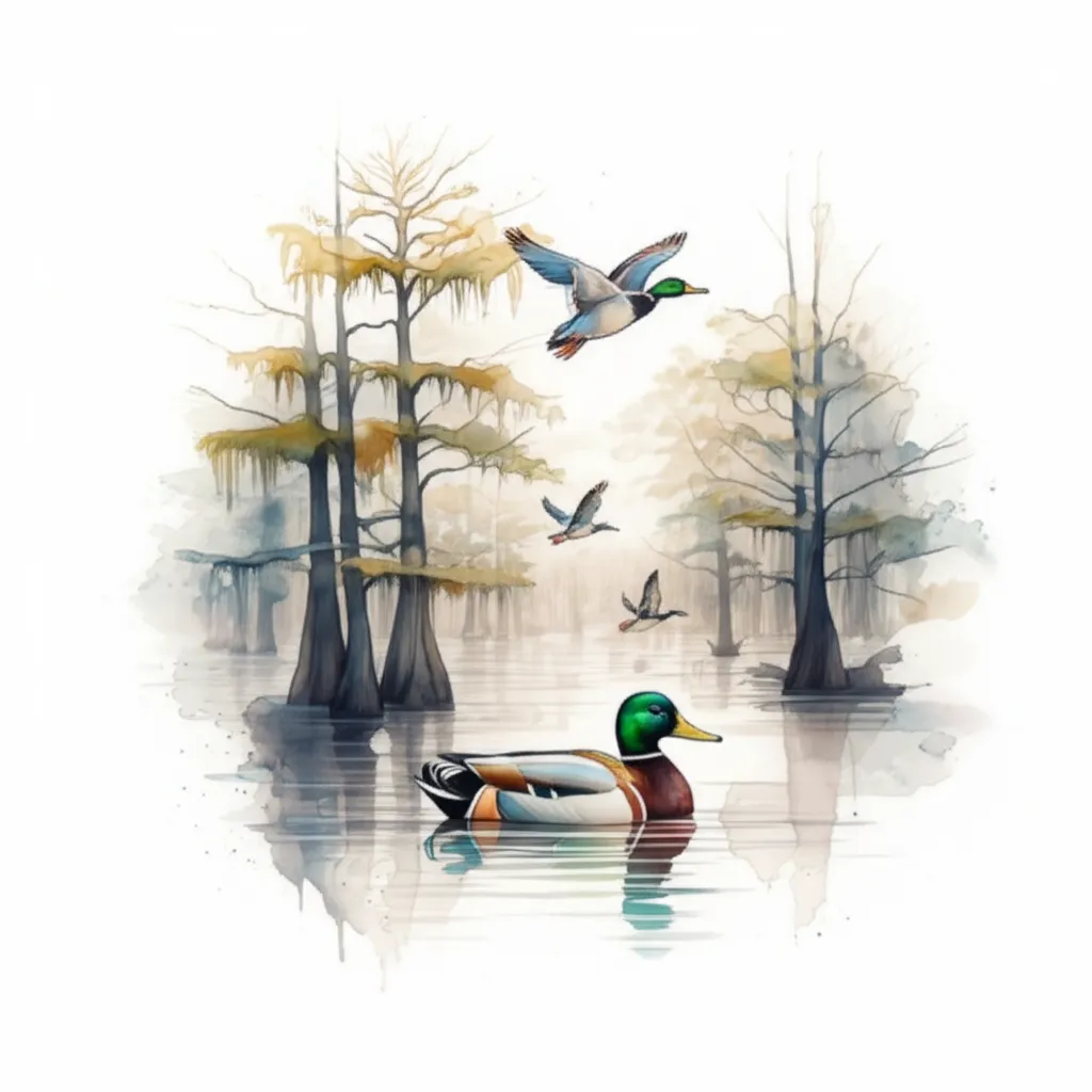 Watercolor Louisiana Swamp Duck Tattoo Design