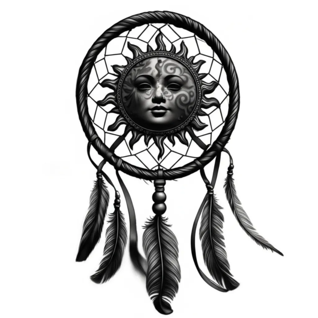 Dreamcatcher with Sun Tattoo: Realism Style for Thigh Placement Dreamcatcher with Sun Tattoo: Realism Style for Thigh Placement