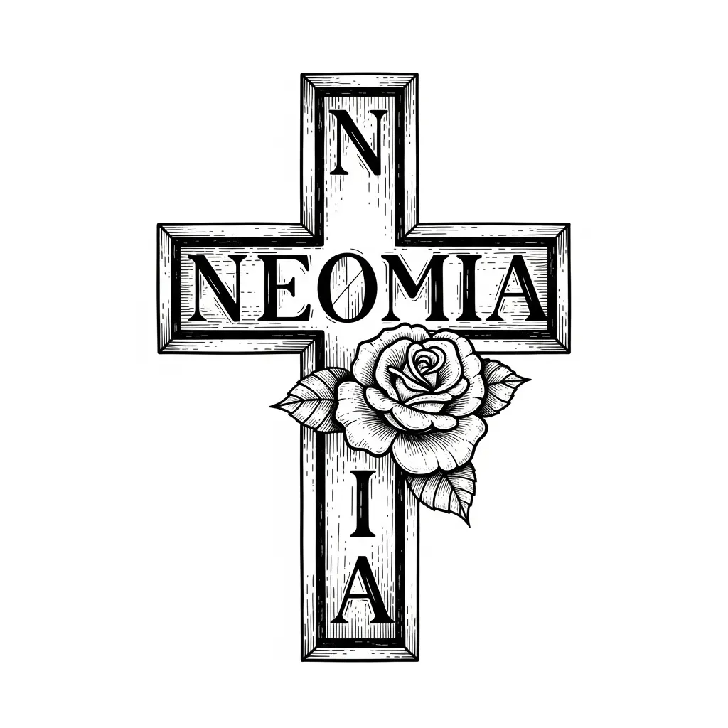 Neomia Cross Rose Blackwork Tattoo Design Neomia Cross Rose Blackwork Tattoo Design