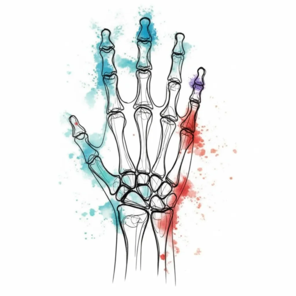Watercolor Hand Skeleton Tattoo: Unique Finger & Wrist Design Watercolor Hand Skeleton Tattoo: Unique Finger & Wrist Design