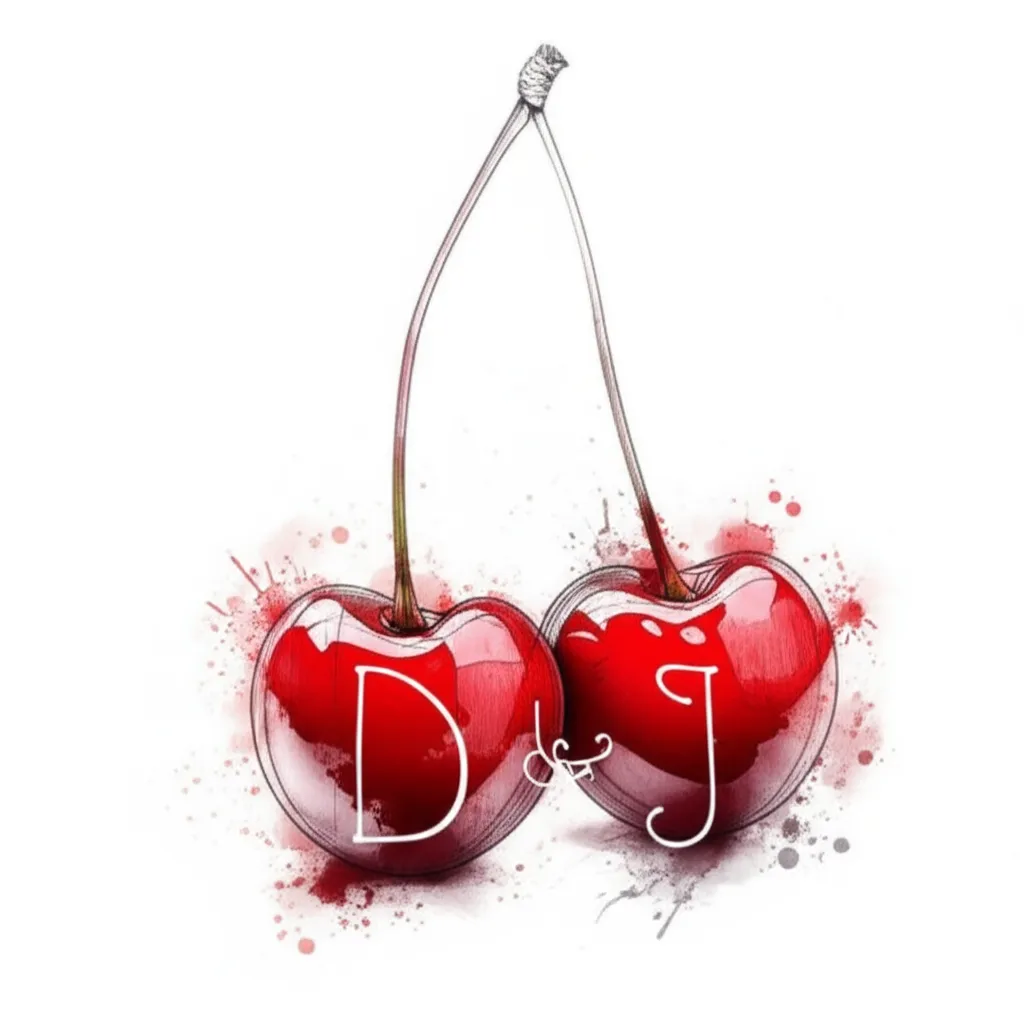 Watercolor Cherry Tattoo with Initials D & J - Unique Design