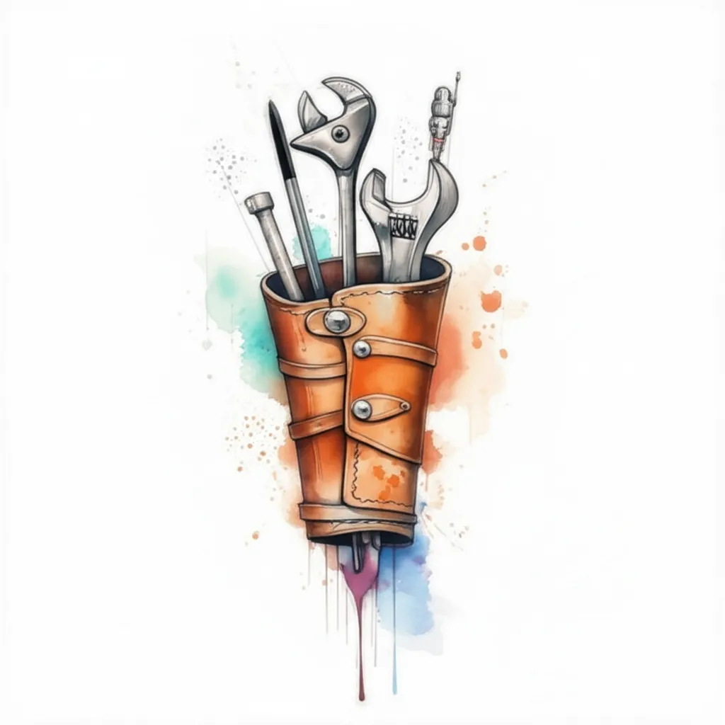 Watercolor Leather Tool Arm Sleeve Tattoo Design Watercolor Leather Tool Arm Sleeve Tattoo Design