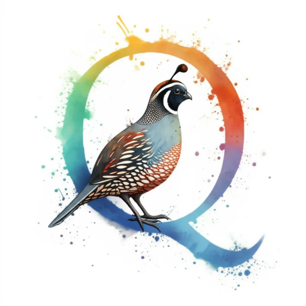 Watercolor Quail Tattoo with Letter Q: Safe and Home