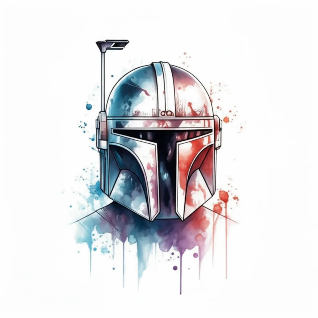 Watercolor Star Wars Mandalorian Helmet Tattoo Idea