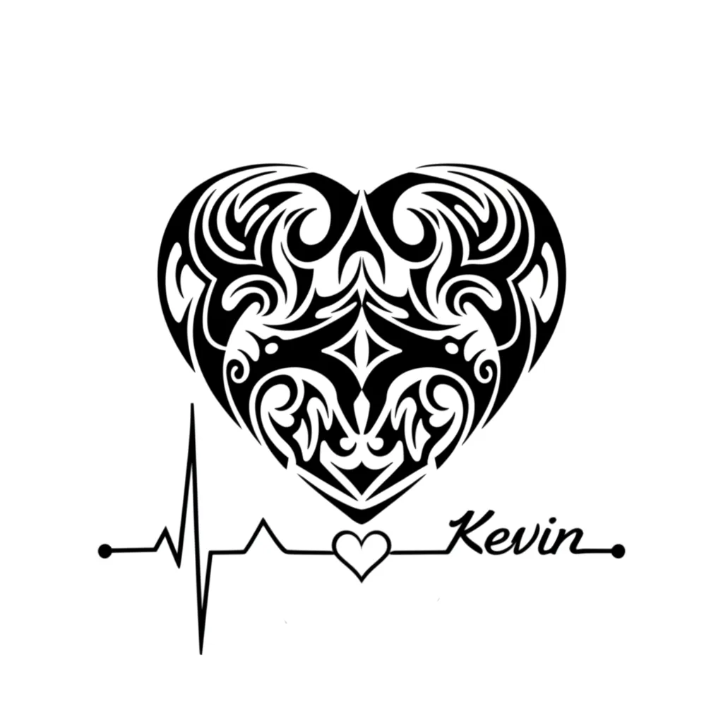 Tribal Heartbeat Tattoo with Kevin Name - Meaning & Ideas Tribal Heartbeat Tattoo with Kevin Name - Meaning & Ideas