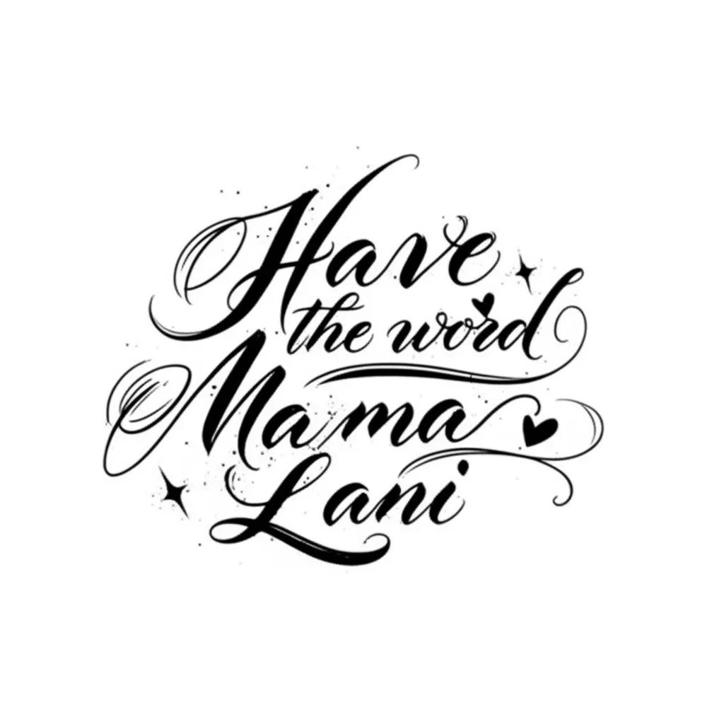 Mama Lani Cursive Tattoo Design with Stars and Hearts Mama Lani Cursive Tattoo Design with Stars and Hearts