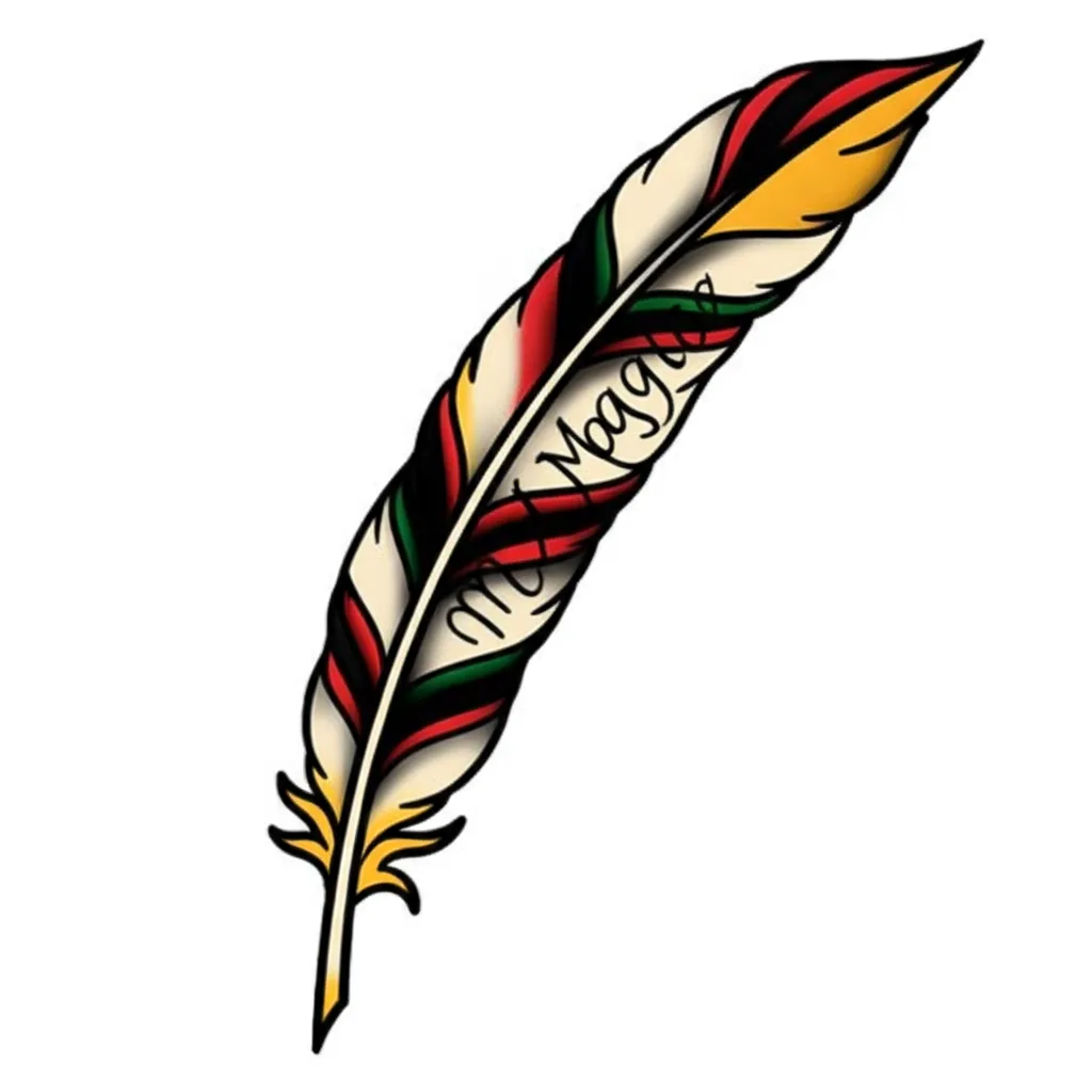 Maggie Name Tattoo in Old School Eagle Feather Design