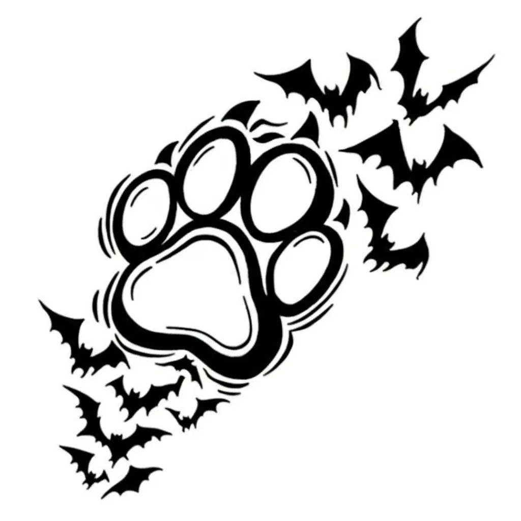 Dog Paw Print with Bats Graffiti Tattoo Idea Dog Paw Print with Bats Graffiti Tattoo Idea