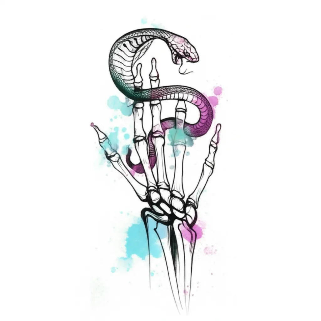 Watercolor Skeleton Hand Cobra Tattoo Design Watercolor Skeleton Hand Cobra Tattoo Design