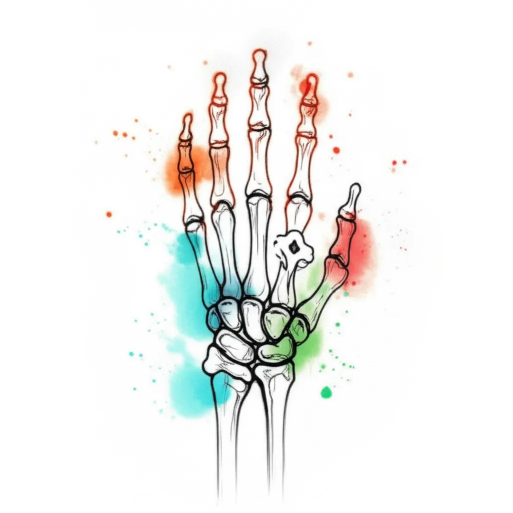 Watercolor Skeleton Hand Tattoo with Dog Bones on Wrist Watercolor Skeleton Hand Tattoo with Dog Bones on Wrist