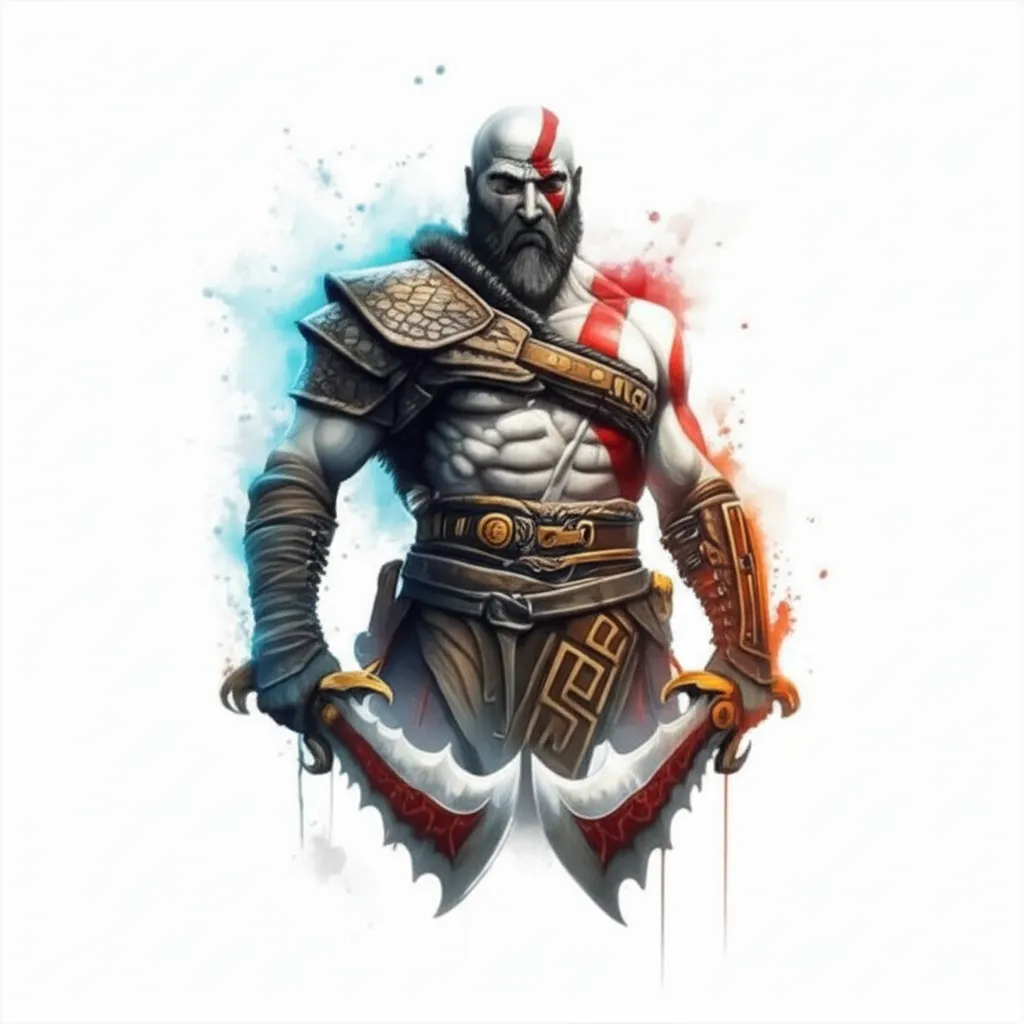 Kratos Watercolor Tattoo: God of War Blades of Chaos Design Kratos Watercolor Tattoo: God of War Blades of Chaos Design