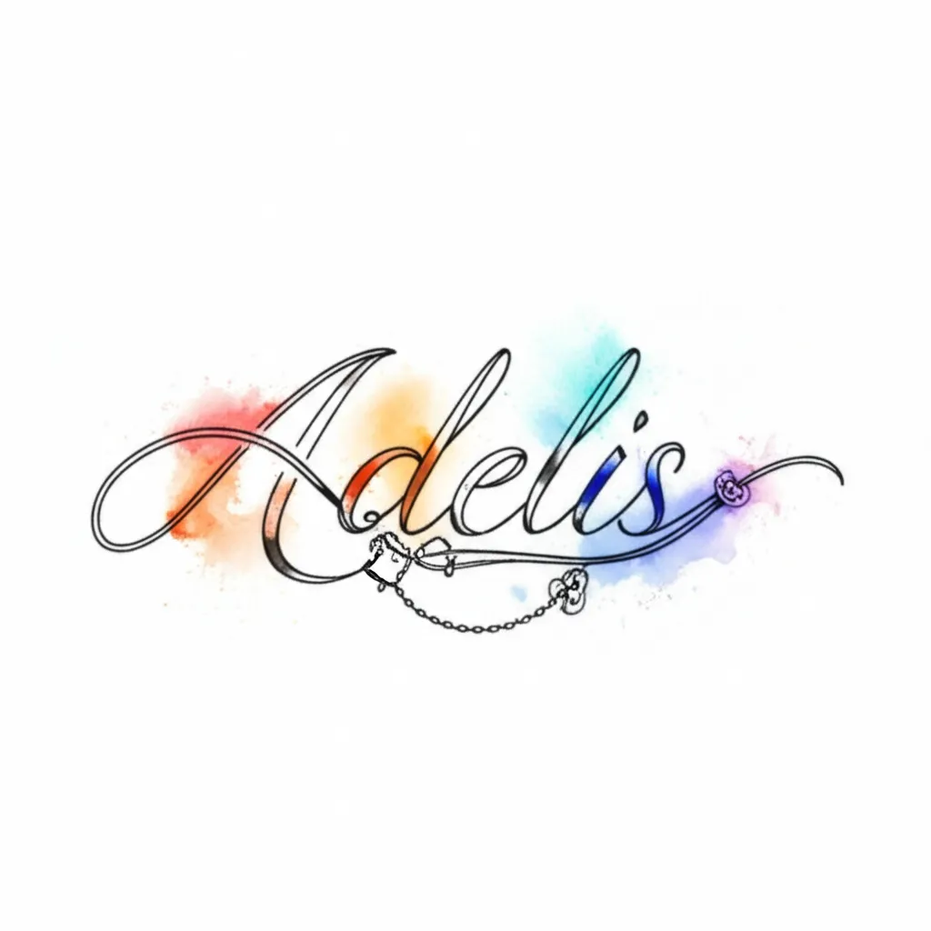 Adelis Name Tattoo with Charm Bracelet - Forearm Watercolor Design