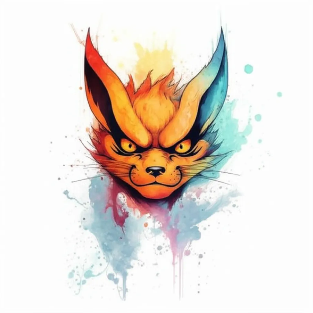 Kuruma Watercolor Tattoo Design - Nine-Tailed Fox from Naruto