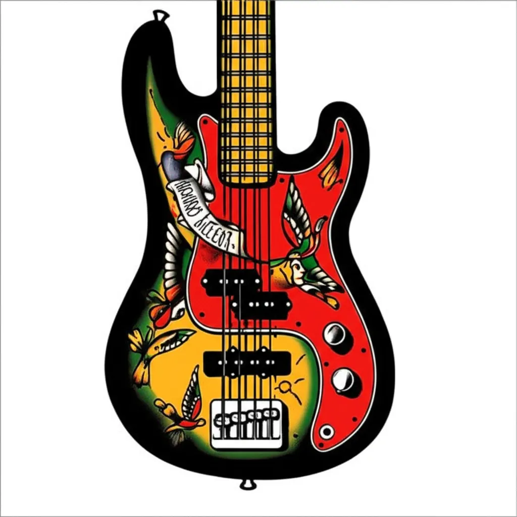 Richard Allen Hyre Bass Guitar Old School Tattoo Design