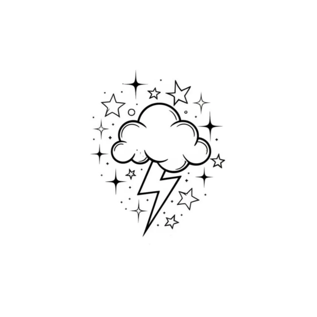 Minimalist Cartoon Cloud and Lightning Tattoo Design