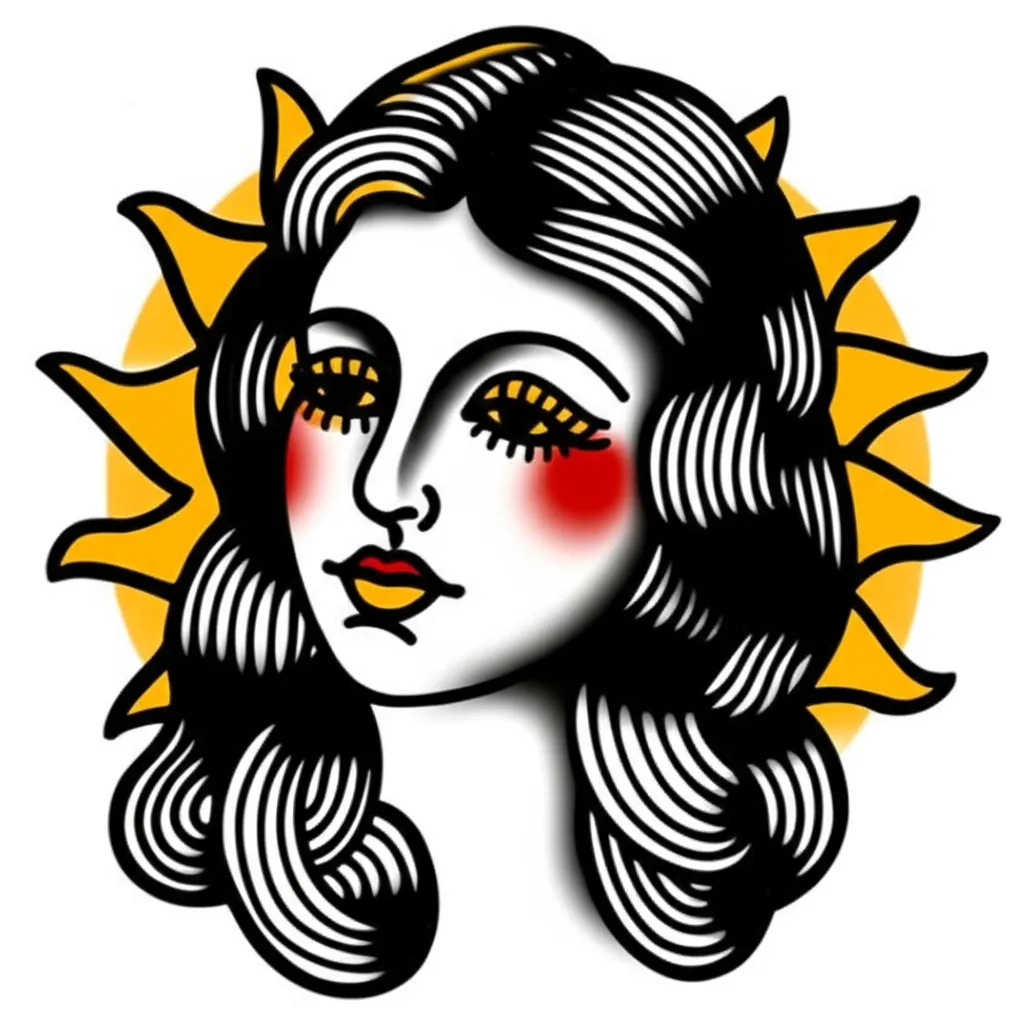 American Traditional Mother Sun Tattoo Design