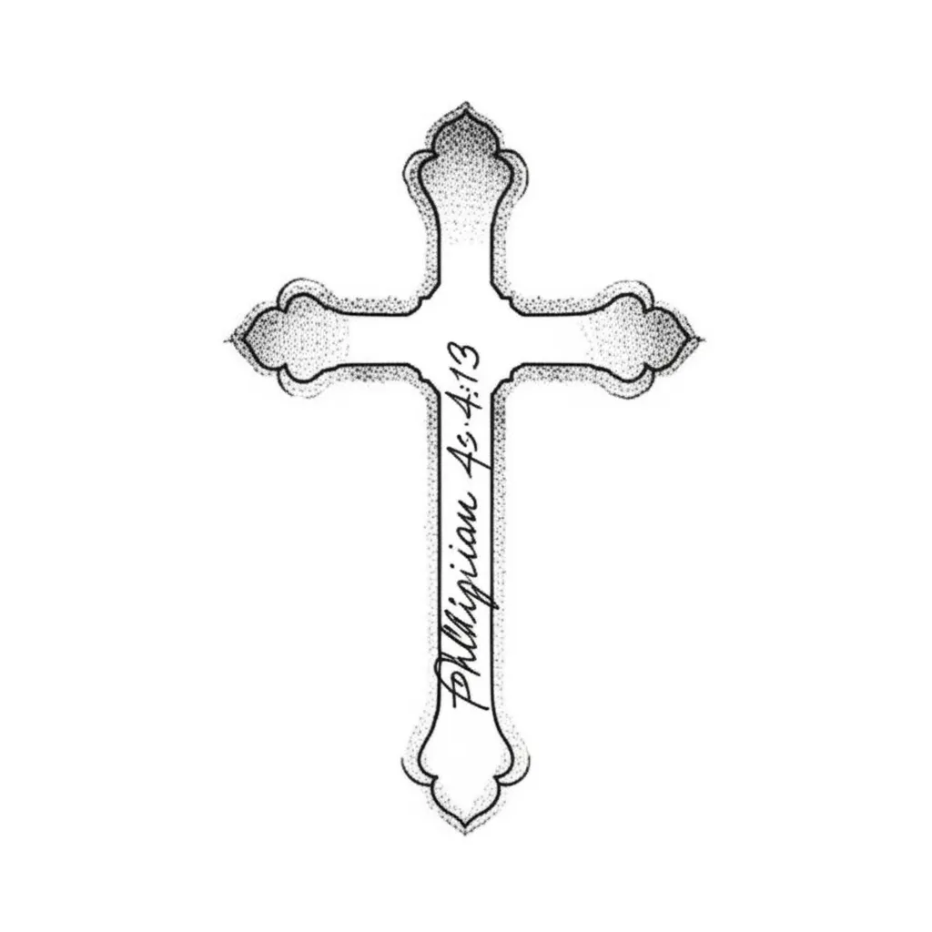 Fine Line Cross Tattoo with Philippians 4:13 Meaning Fine Line Cross Tattoo with Philippians 4:13 Meaning